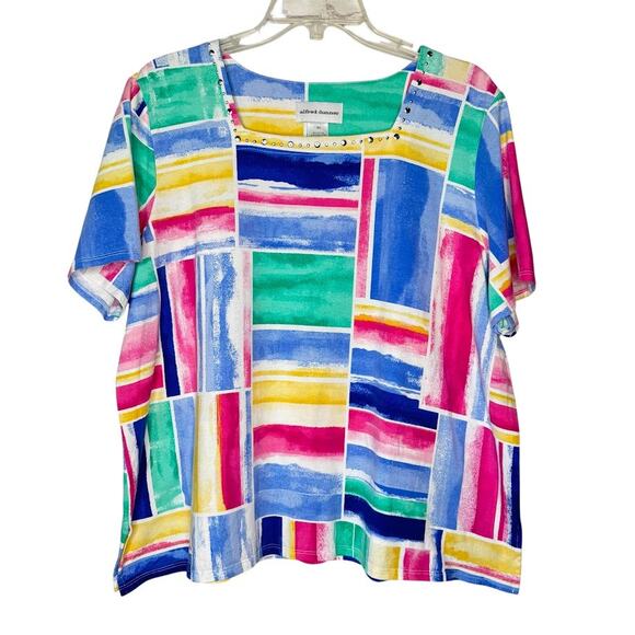Alfred Dunner Wms XL Colorful Rectangular Pattern Embellished Square Neck Top0 - Picture 1 of 7